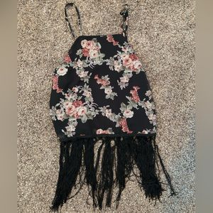 Floral fringe bottom crop top